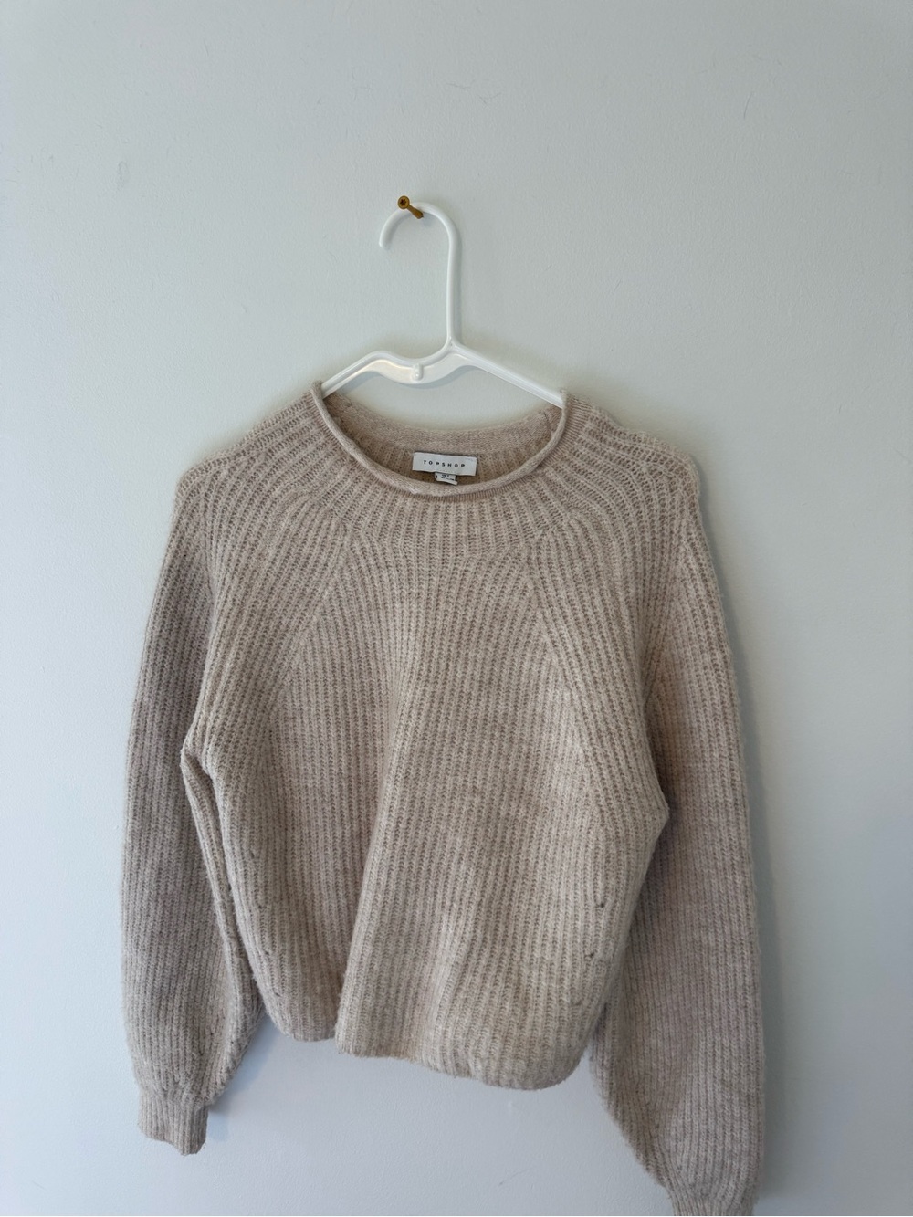 Topshop Cozy Ribbed Cropped Sweater in Light Beige